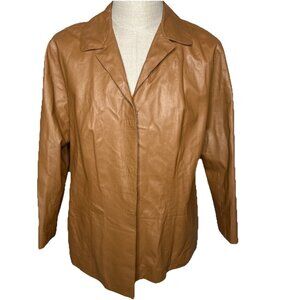 DKNY Vintage 100% Genuine Leather Blazer Jacket Camel Size 14 W  Brown Coat